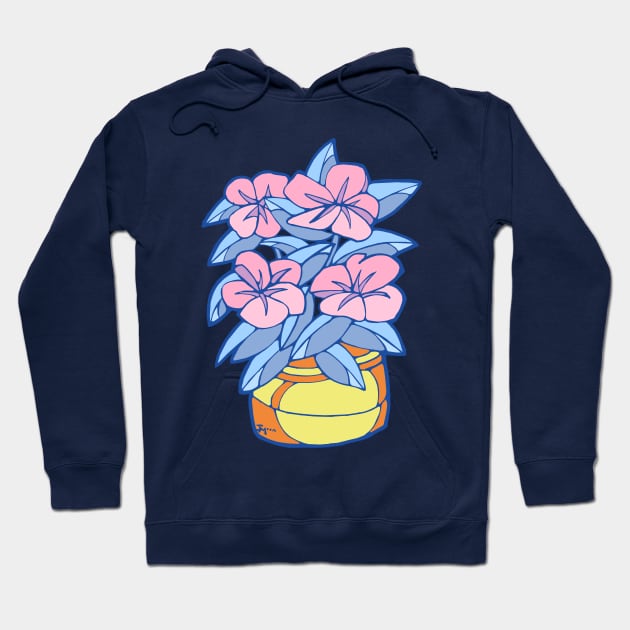 Blue and Pink Yellow Pot Plant Hoodie by Julia Moon